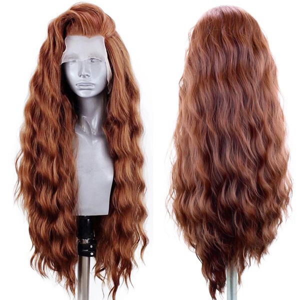 Perucas dianteiras de renda sintética para mulheres negras cabelos naturais de cabelo sintético peruca longa peruca marrom pré -arrancada cosplay de cabelo 240409