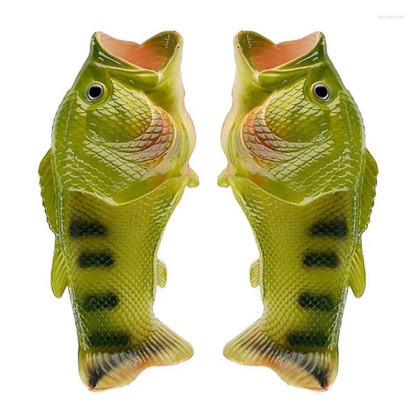 Design exclusivo de chinelos de peixes verdes em forma de praia interna e externa para casais -1pcs