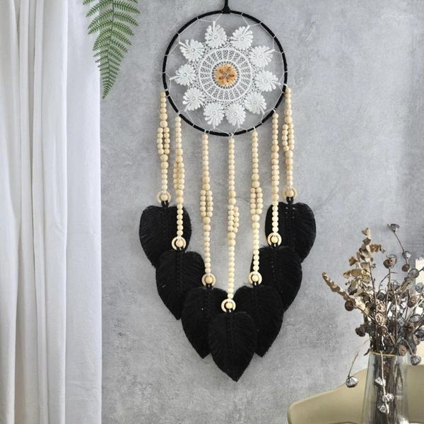 Arazzi macrame con foglie tessute perline decorative muro appeso auto ornamento decorazioni camera da letto decorazioni romantiche