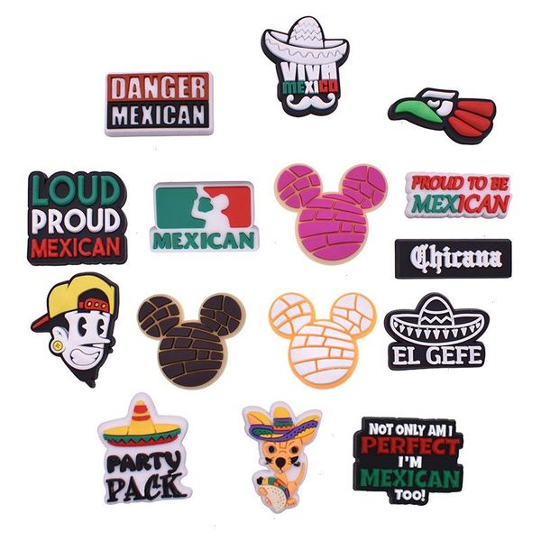 Charmos de anime Memórias de infância por atacado Loud Loud Proud Mexican Funny Gift Cartoon Charms Acessórios para sapatos PVC Decoração de fivela de borracha macia Cado