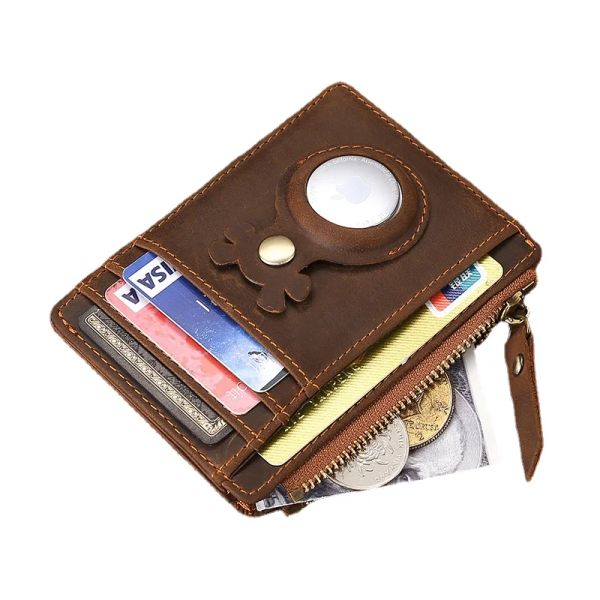 Halter Airtag Wallet Case Credit Card Halter Cowide Leder Männer Schlanke Brieftasche RFID Coin Geldbörse für Apple Airtag Tracker Schutzhülle