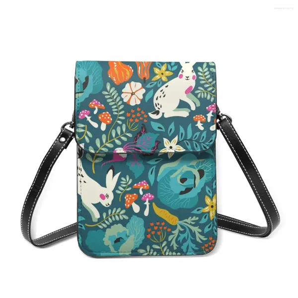 Tasche Lustige weiße Kaninchen Blumen -Agaric and Gemüse Kartenhalter Brieftasche 2024 weibliche Geldbörsen Frauen Reißverschlussbandmünze Geldbörse