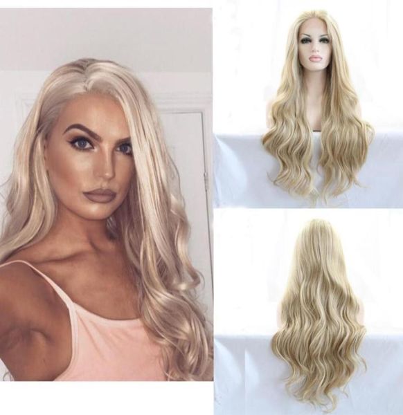 Perucas sintéticas de renda longa peruca frontal ombre ombre loira onda corporal cacheada para mulheres negras Cosplay frontal drag Queen Everyday Hair8227773