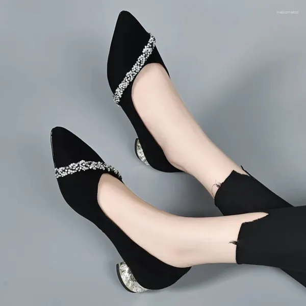 Scarpe vestite da donna calzatura estiva diamante per donna rino -stona ufficio bassa tallone elegante con cristalli neri eleganti