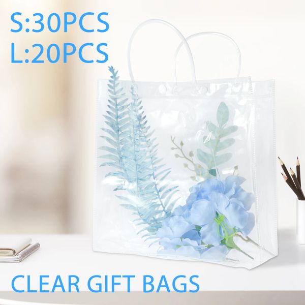 Bolsas 20/30pcs sacos de presente transparentes reutilizáveis bolsas presentes transparentes com botão de alça S/M PVC Wrap tout