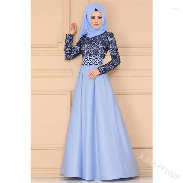 Lässige Kleider muslimischer Spitzenkleid Frauen Abaya saudischer nationaler Stil Dubai Türkei Arabisch Islamische Slim Robe Langarm