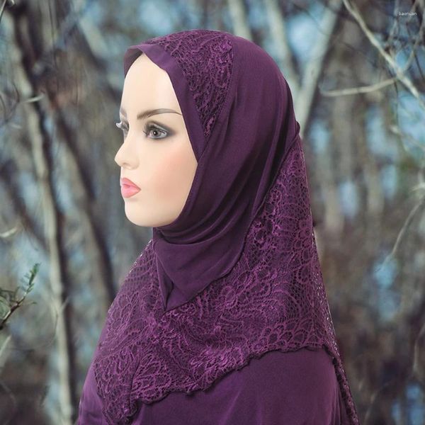 Ethnische Kleidung einfache Muslime Hijab Cap mit Spitze atmungsaktiv