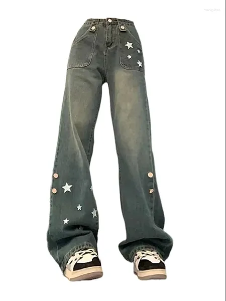 Женские джинсы Женщины Голубая звезда Хараджуку 90 -х эстетизируют японские брюки в стиле японского в 2000 -х годах.