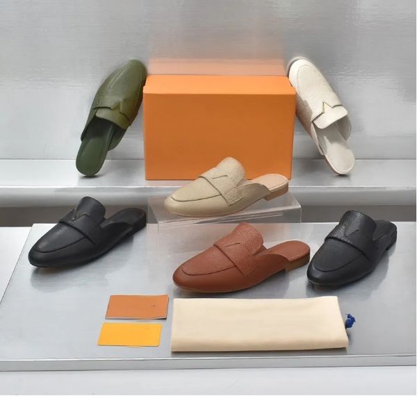 Tasarımcı Ayakkabı Moda Kadınlar Capri Açık Sırt Loafers Lüks Deri Dip Dip Slip Olmayan Baotou Yarım Terlik Boyutu 35-41