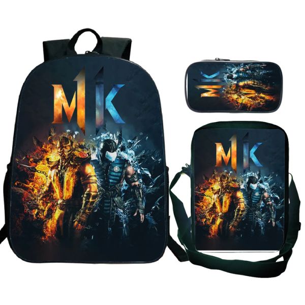 Rucksäcke 3pcs/Set Mortal Kombat Rucksack Teenager Jungen Mädchen Orthopädische Schulbeutel für Kinder Schüler Chlidren Buchtasche