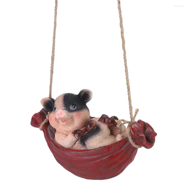 Figurine decorative carine resina statue statue albero appeso ornamento da esterno per parco giardino yardpig con swing