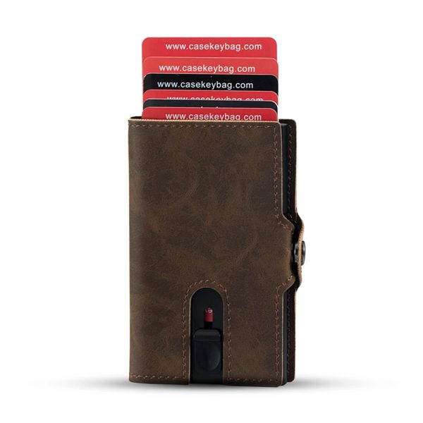 Brieftaschen CASKEKEY MEBS -MINIMALIST RFID Blockierende Pop -up -Kreditkartenhalter Brieftet Vintage PU Leder Smart Wallet mit Reißverschluss