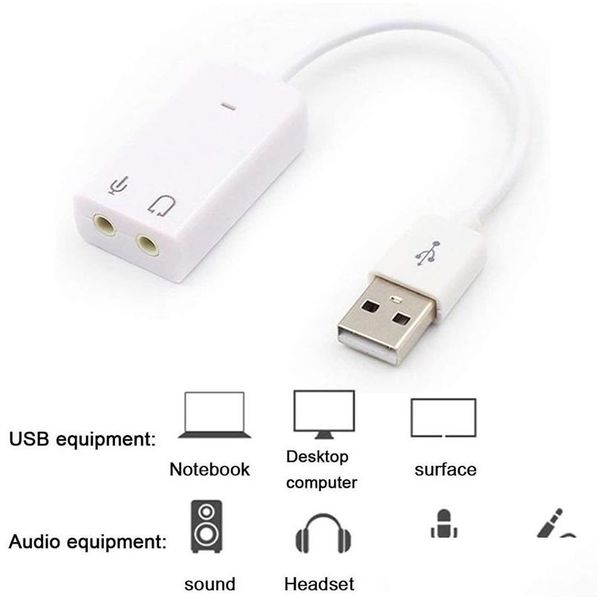 Cartões de som cartão de laptop externo USB 2.0 Virtual 7.1 Channel O adaptador com fio para PC Bag Drop Deliver