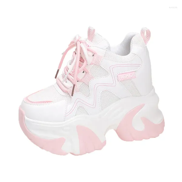 Lässige Schuhe Herumn Frauen Chunky Sneakers atmungsaktives Mesh 11cm Wedge Heels Plattformschuhschuhe Chausdeures Femme Sport Dad 2024