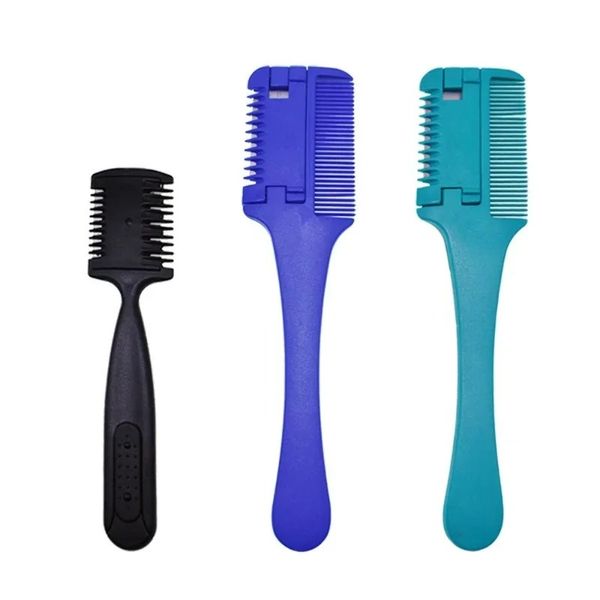 Haarschneiden Kamm Schwarzes Griff Haarbürsten mit Rasierklingen Friseur Schere Friseursalon Dünnende Friseur DIY -Styling -Werkzeuge