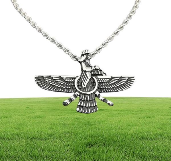 Anhänger Halskette Hip Hop Rock Edelstahl Faravahar Ahura Mazda Halskette für Männer Zoroastrische Schmuck Gold Silber Farbe 6128087