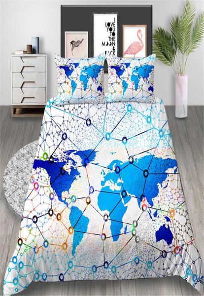 Kartengedruckte Bettwäsche Set King King Creative Data Network 3D Bettdecke Cover Queen Geometric Home Deco Double Einzelbett Cover mit Pillowcas9885148