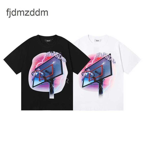 2023 Xiaozhongchao marca trapstar London Basketball Frame de alta definição Pure Cotton Mens e Mulheres de Manga Curta T-shirt