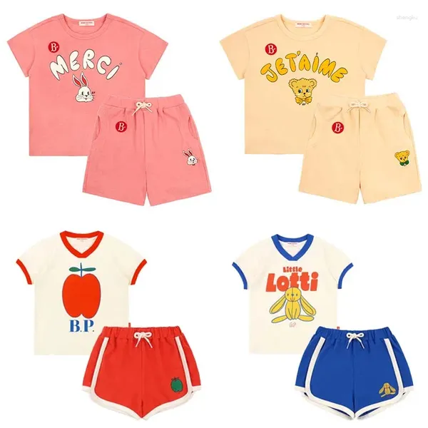 Set di abbigliamento per bambini 2024 Summer Be Be Baby Cotton Cartone Stampato Short casual coreano di banana a maniche corte coreane