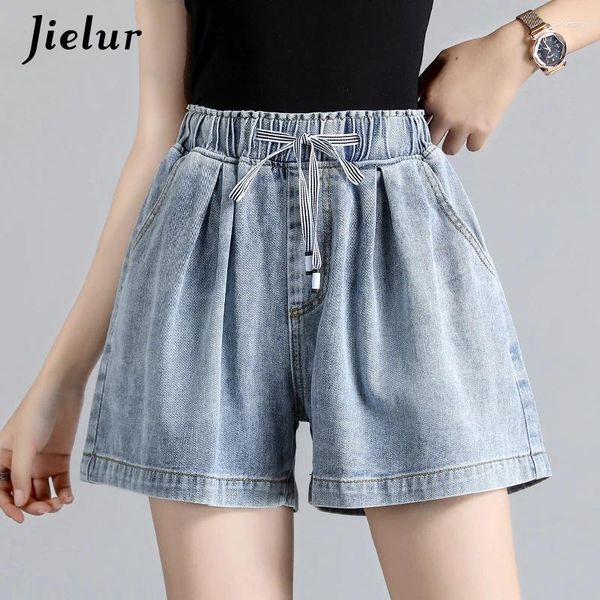 Frauen Jeans Sommer Elastic Taille Denim Shorts Frauen High A-Line Manschette Wäsche Frauen koreanische Mode blaue Frau S-5xl