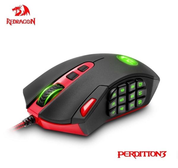 Redragon Perdition M901 USB Wired Gaming Mouse 12400DPI 19 Pulsanti Topi programmabili Game Backlight Laptop Ergonomic PC 26306100