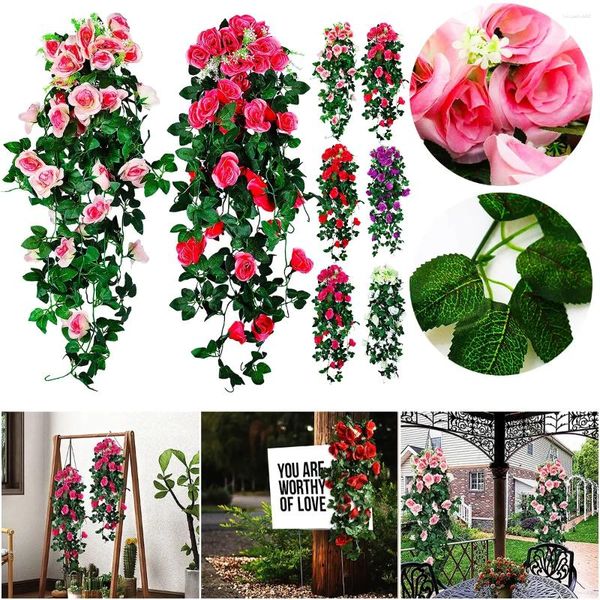 Dekorative Blumen künstlicher Blume Rattan Hängende Rosenreben Wand Ornament mit grünen Blättern gefälschte Pflanze Efeu Girlande für Garten Hochzeit