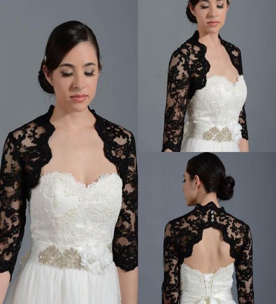 Casamento de renda preta vintage Bolero Bolero Capinho de tampa de ombros de ombros personalizados Casaco aberto de meia manga para a noite de casamento Dres2721956