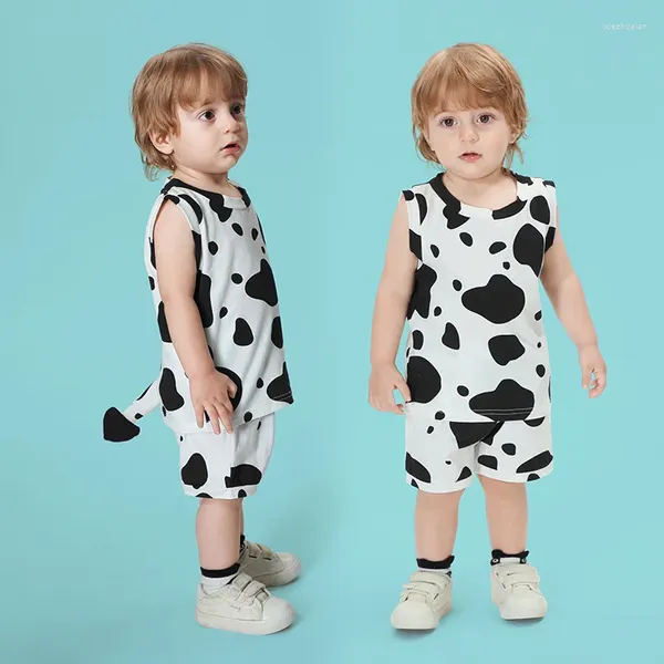 Set di abbigliamento 2024 mucca animale estate abita da bambino ragazzo bambino cartone animato coda senza maniche pantaloni cortometrali costume da bambino 0-3y