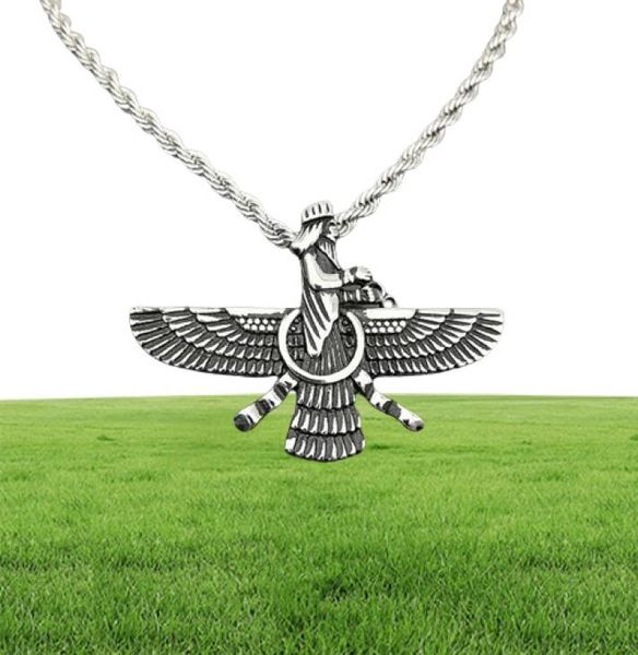 Anhänger Halskette Hip Hop Rock Edelstahl Faravahar Ahura Mazda Halskette für Männer Zoroastrische Schmuck Gold Silber Color 7369896