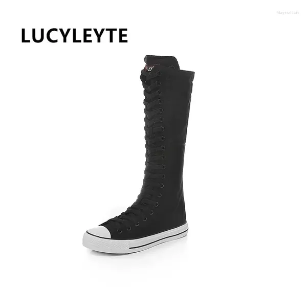 Botas 2024 Moda 3Colors Feminina Feminina Lace Zipper Knee High Shoes planos Casual Help Punk Girls