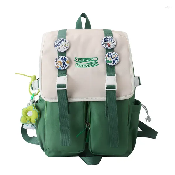 Rucksack süße Abzeichen vorhaltiger Stil Frauen Mädchen süße Kontrastfarbe Rucksäcke Multi -Taschen -Schüler School -Taschen kartierbar kartierbar