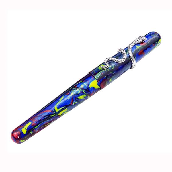 Pens Fuliwen 017 Penna stilografica in resina Blue Starry Night Big Taglia EF/F/M Penna di inchiostro per pennino con regalo di lusso ad anello di serpente d'argento per ufficio