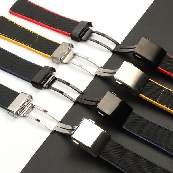 22mm 24 mm schwarzes Armband Nylon Silikon Gummi-Uhr-Band Edelstahlschnalle für Fit Brei-Tling Watch Gurt Tools320o