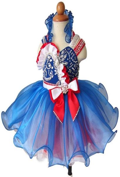 Meninas personalizadas Halter Halter Glitz Pageant Cupcake Dresses Infant Kids Mini vestidos de festa curta