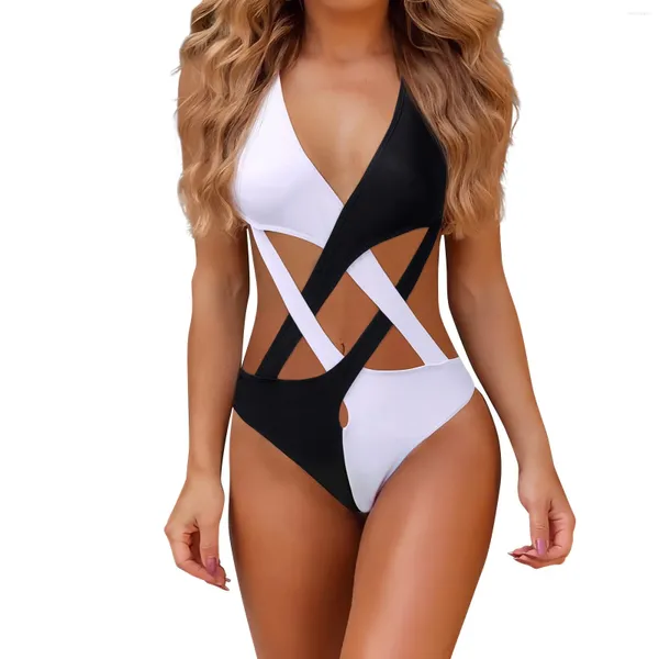 Feminino de roupas de banho feminina Sexy Blocked Blocked Gold Hollow Swimsuit Thong Bottoms