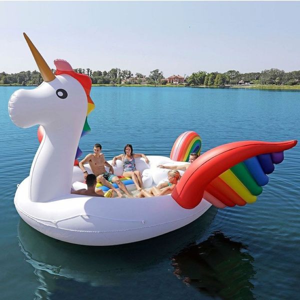 2020 Novo 6-8 pessoas enormes piscinas flamingo gigante gigante de unicórnio inflável Ilha da piscina para a festa da piscina Flutuante Boat283b