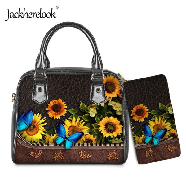 Wallets Jackherelook Butterfly Fropo Pu Couro Design 2pcs/Conjunto de Luxo Bolsa Cruzada Bolsa de Moda Handbagwallet Para Ladies Bolsos Mujer