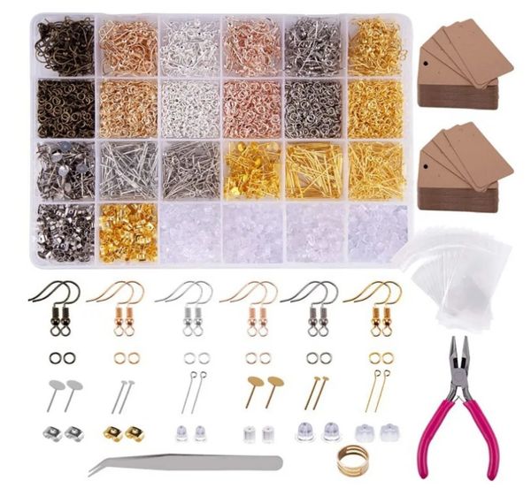 Küpe Malzemeleri Yapım 4443 PCS KIT kancalar atlama Yüzükler Penseler Küpe Tutucu Kart 240410