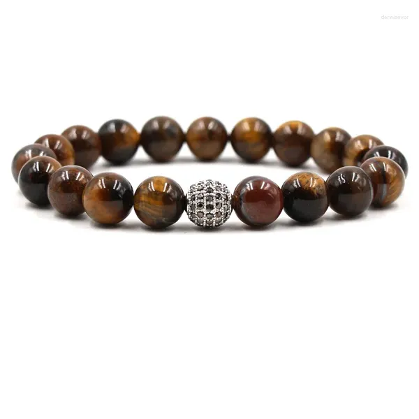 Bracelets de charme Moda Bercas de pedra natural Bracelet 10mm Cz Tiger Eye For Men Momen Jewelry Gift