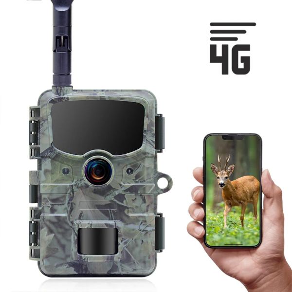 Камеры 4G LTE Cellular Trail Camera Приложение Отправляет видео с изображением 24 -мегапиксельные камеры охоты на дикую природу ночное видение активированное водонепроницаемое IP66