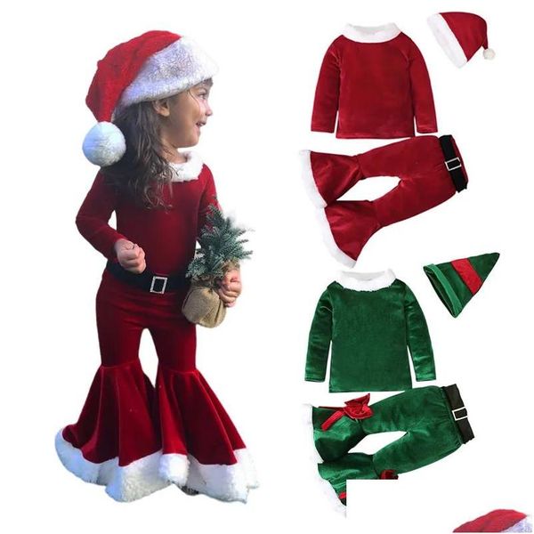 Bekleidungssets Jahr Weihnachtskostüm Kinder geboren Winter Fleece Topspantshats Baby Jungen Mädchen Kleidung Santa Claus Outfit Drop Lieferung Dhpep