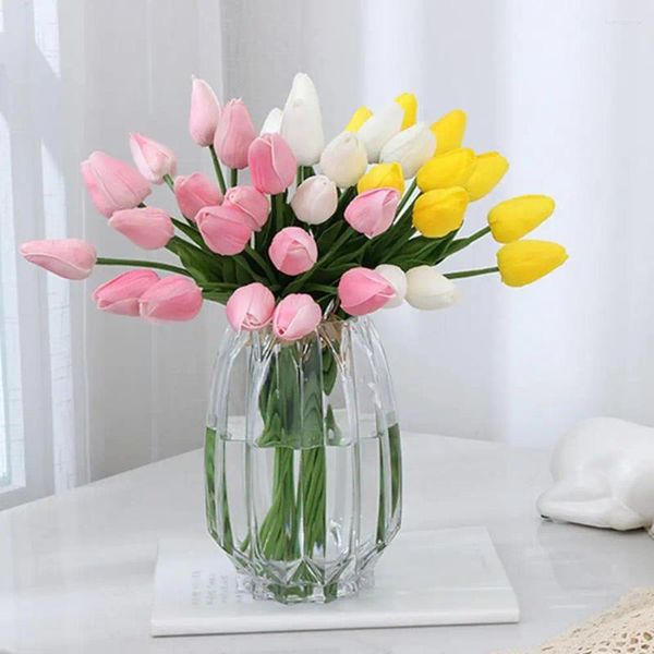 Fiori decorativi 5 pezzi/set di tulipani a fiori artificiale decorazione finta simulata in pelle sinte