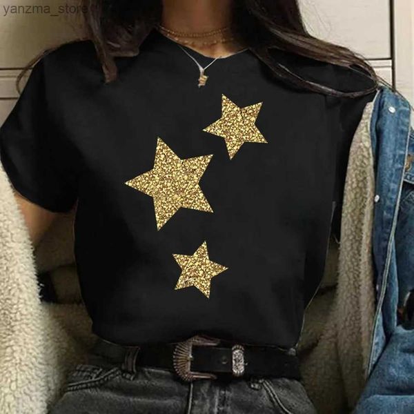 Damen T-Shirt Plus Größe Maycaur Damen Cartoon Grafikstar Druck T-Shirts 90er Mädchen Style Casual Mode Ästhetik gedrucktes weibliches Top TS Y240420