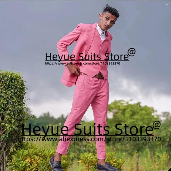 Herrenanzüge rosa formale Hochzeit für Männer Slim Fit Kerum Bräutigam Prom Tuxedos Party 3 -Pieces Sets Elegantes männliches Blazer Kostüm Homme