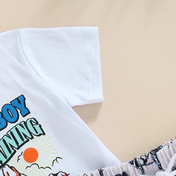 Roupas de roupas para criança menino menino roupas de verão de manga curta T-shirt top shorts ocidentais Conjunto de 2pcs Cowboy Hunting Fishing Roup