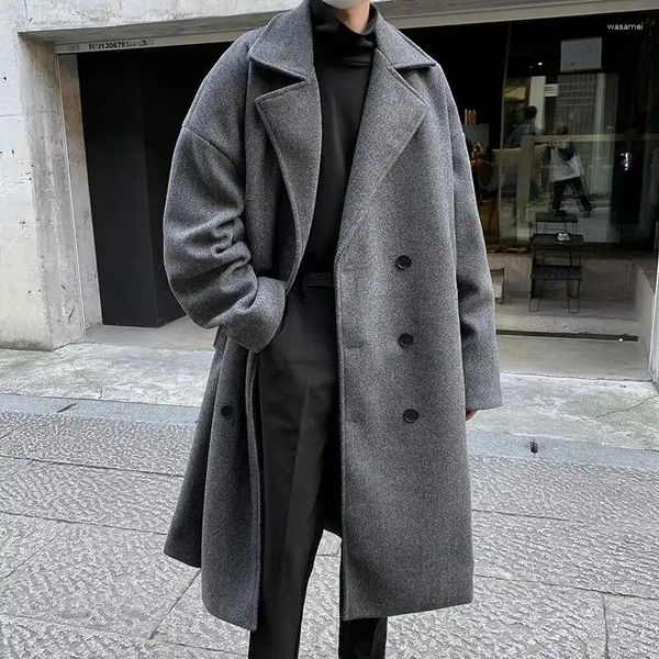 Trench de casacos masculinos Belo casaco de lã Male coreana versão da tendência em um longo inverno solto e solto