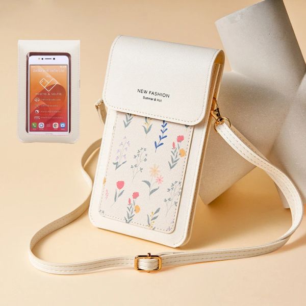 Taschen Women Messenger Bag Touchscreen Telefon Taschen PU Leder süßes Blumenmuster Weibliche Umhängetaschen Ladies Crossbody Taschen Handtaschen Handtaschen