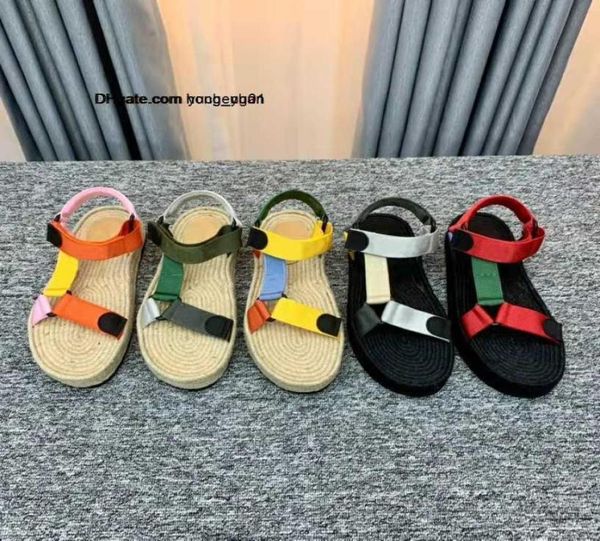 Riemchen -Espadrille Sandale Plattform Sandalen Designer Frauen lässig Gewebe Strohschuhe Nylon -Gurtband Stoffriemen gestickt Jute SO7206378