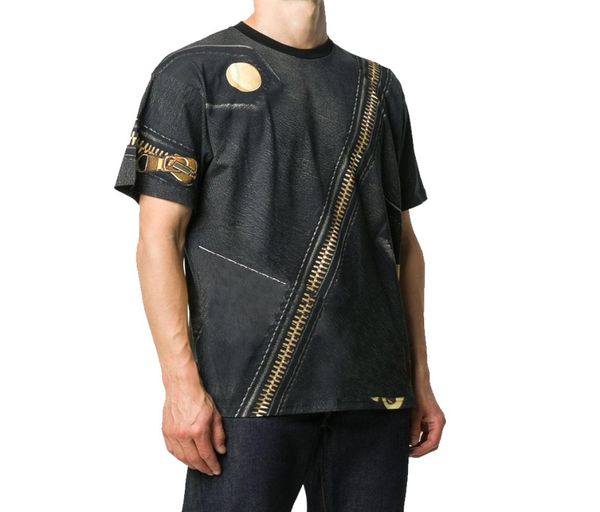 Letters de zíper dourado Pattern tshirt Men designer camise