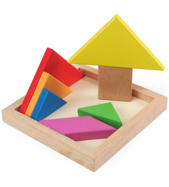 Деревянные головоломки Tangram для детских танграмов с 7 цветными частями каждые веселые образовательные игрушки для мозговых тизеров для мальчиков и 6041151